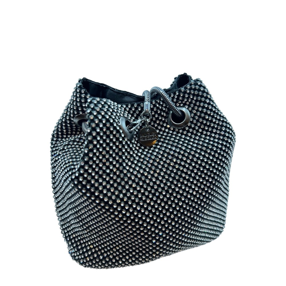 Badgley‎ Mischka Rhinestone Bucket Bag Silver Crystal Drawstring Evening Purse - Picture 3 of 9